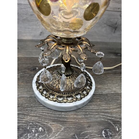 Vintage Borske Sklo Czech Glass Table Lamp with Brass Marble Base 14.5” Tall - Picture 12 of 13